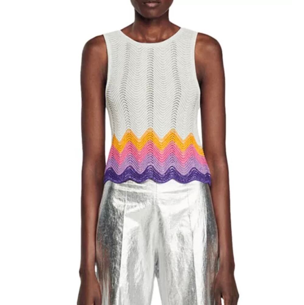 SANDRO Vallee Openwork Knit Tank Wave Pattern Mulit color Size 2 NWT